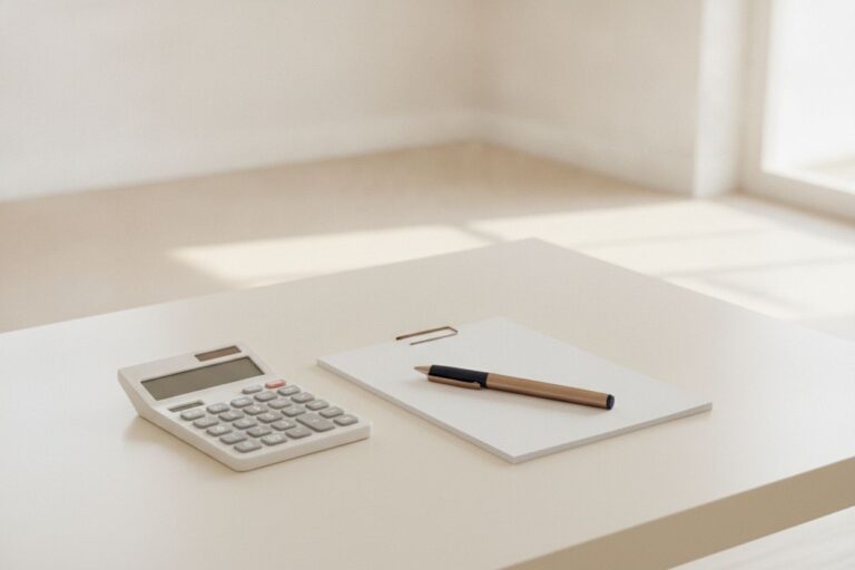 Calculadora e documentos sobre mesa clara: custos do inventário